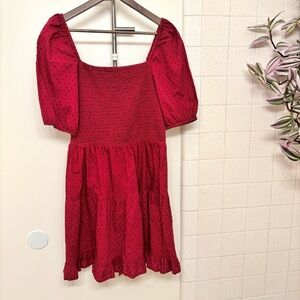 And Now This Cotton Dress Red Maroon Large Midi Dot Twee Cottagecore Summer